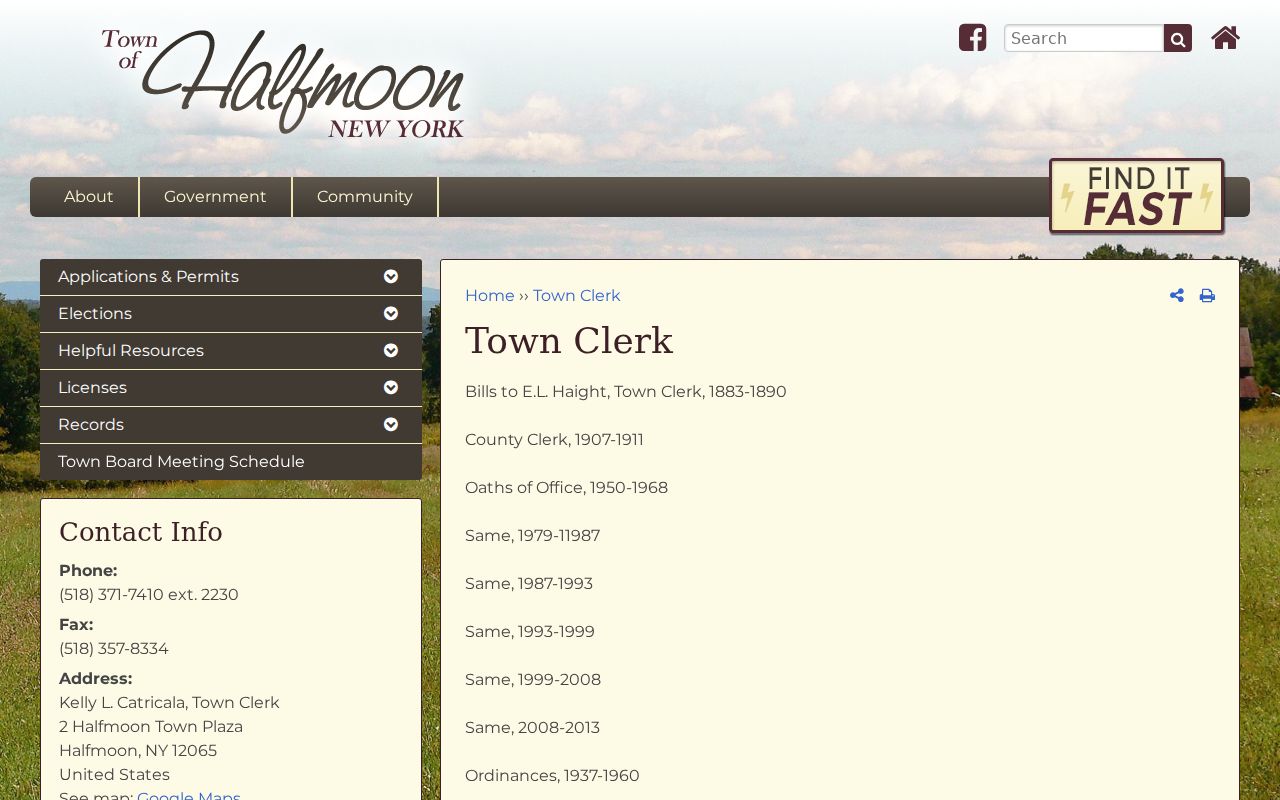 Halfmoon city directory Town Clerk historical-record source
