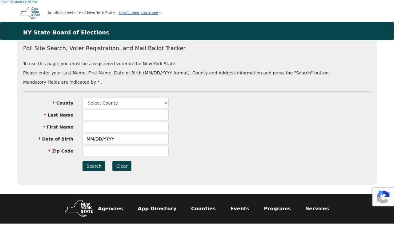 Halfmoon residents directory New York voter lookup screen