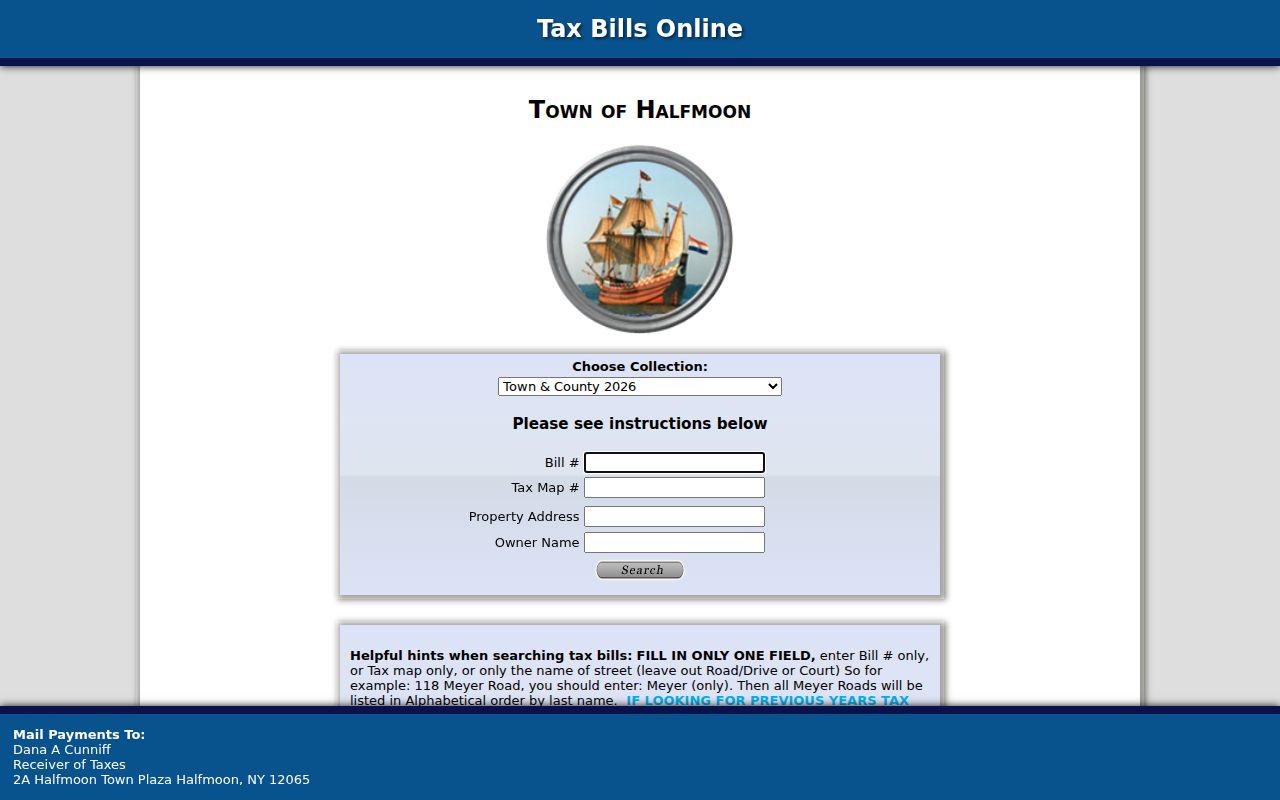 Halfmoon street directory BAS tax-bill search by street and owner