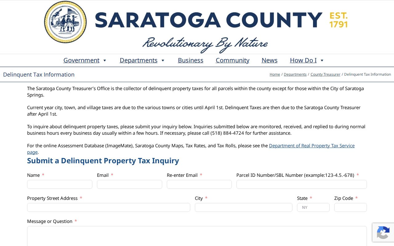 Halfmoon ZIP code Saratoga County delinquent-tax address inquiry